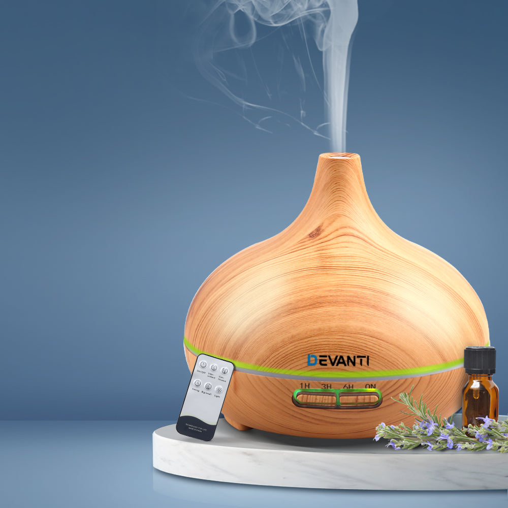 Smart Aroma Diffuser & Humidifier 300ml | Devanti (Wood Grain)