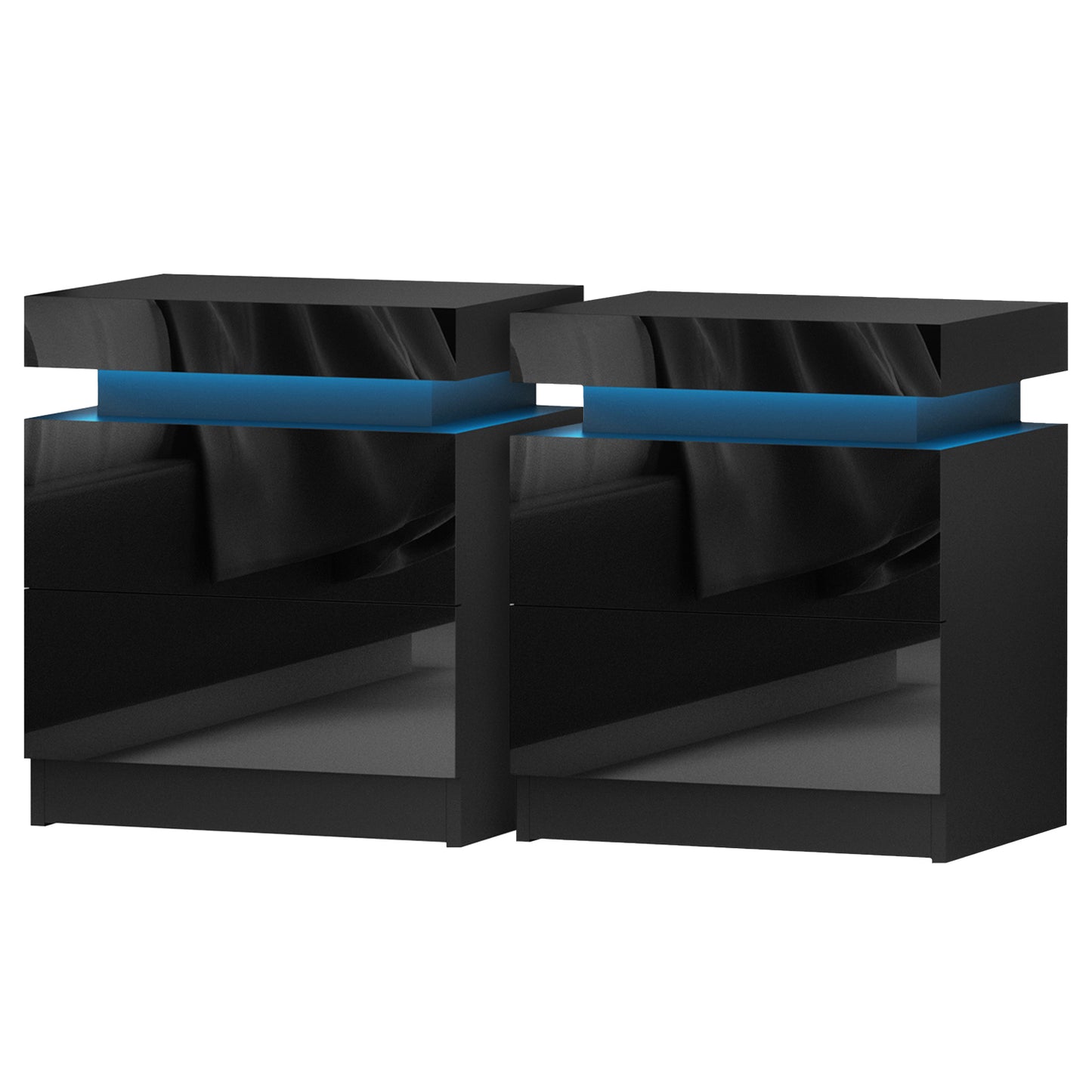Smart LED Bedside Tables (2-Pack) | 2-Drawer Lift-Up Storage (Black)