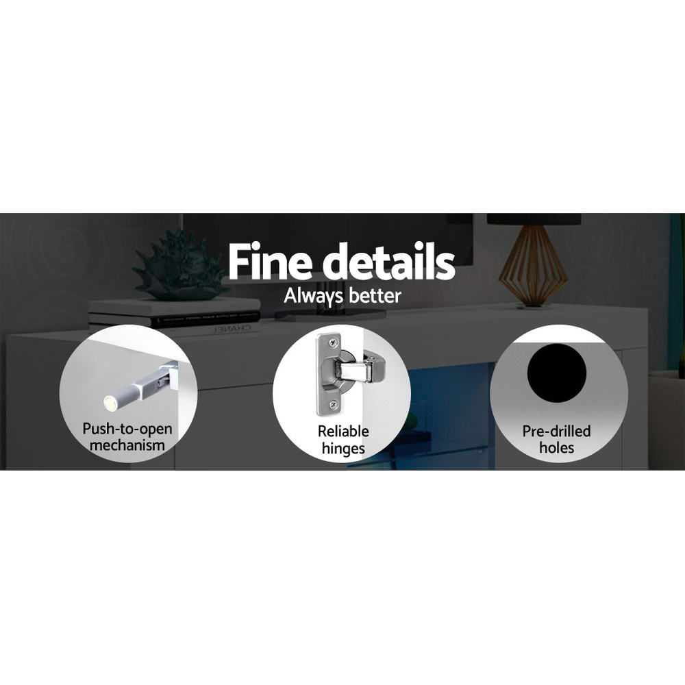 Smart LED TV Entertainment Unit | Artiss Bobi 160cm High-Gloss Cabinet (White)