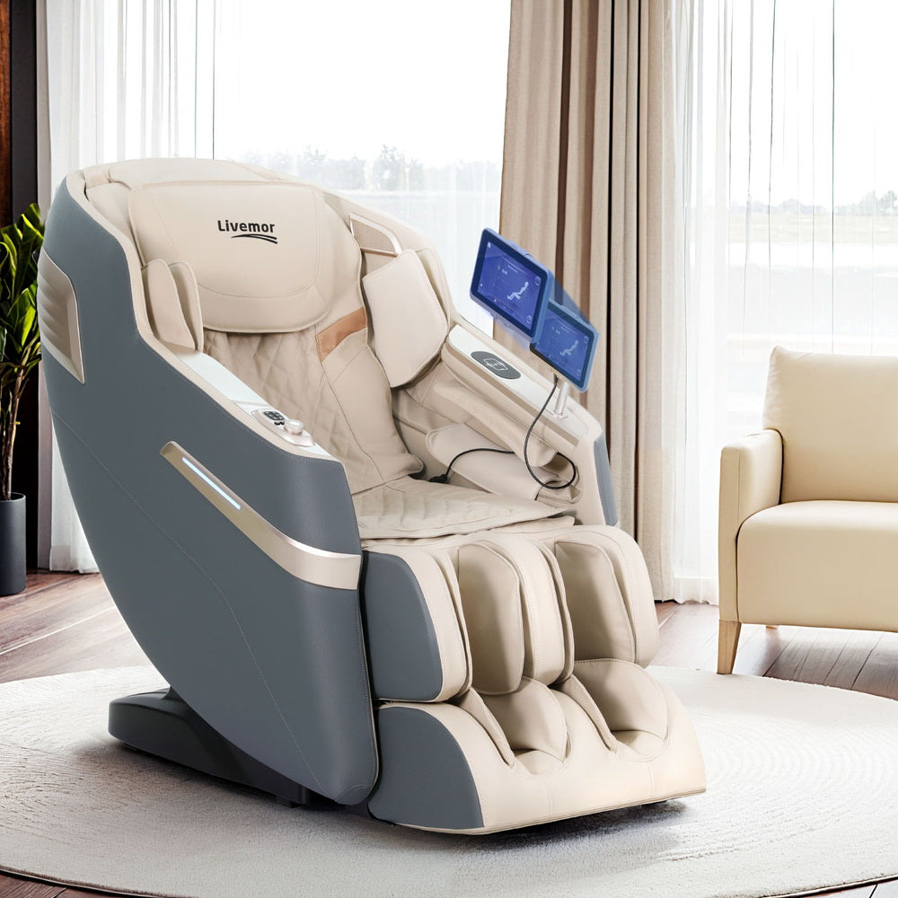 Livemor 4D Massage Chair Electric Recliner Home Massager (Gray Sina)