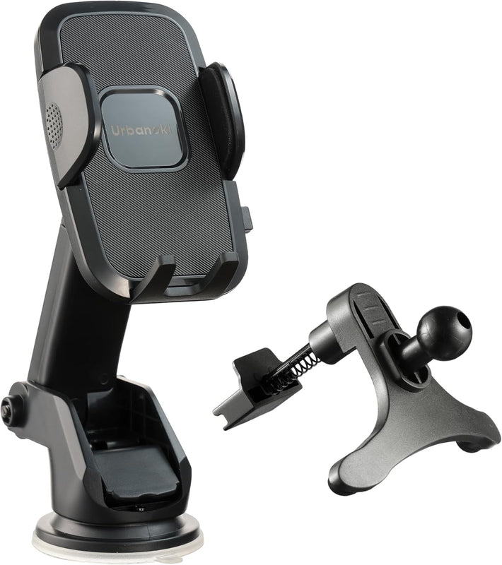 Smart 4-in-1 Car Phone Holder | Urbanoki Dashboard, Windshield & Vent Mount (Black)