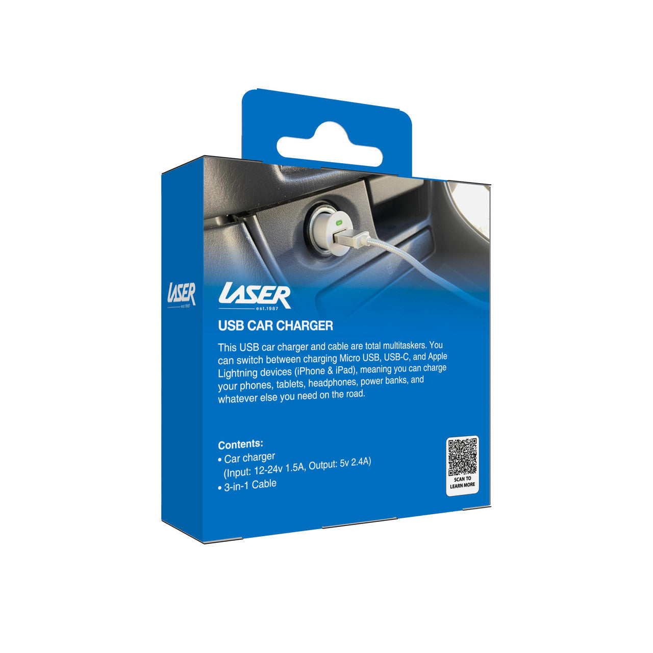 Smart USB Car Charger with 3-in-1 Cable | Laser