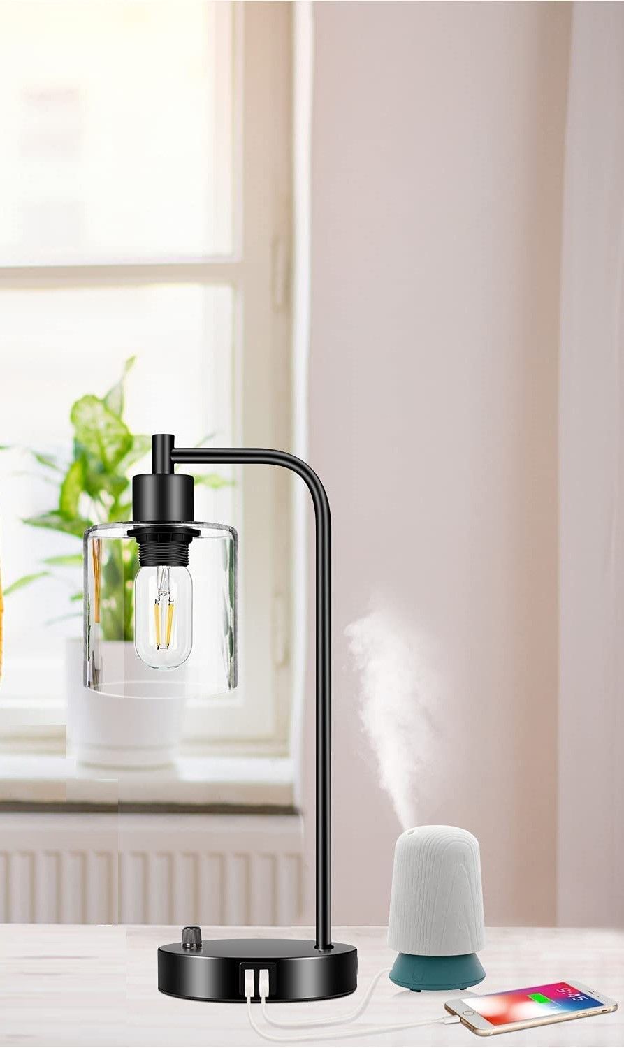 Smart Industrial Table Lamp Set | 2-Pack with USB Charging Ports (Bulb Not Included)