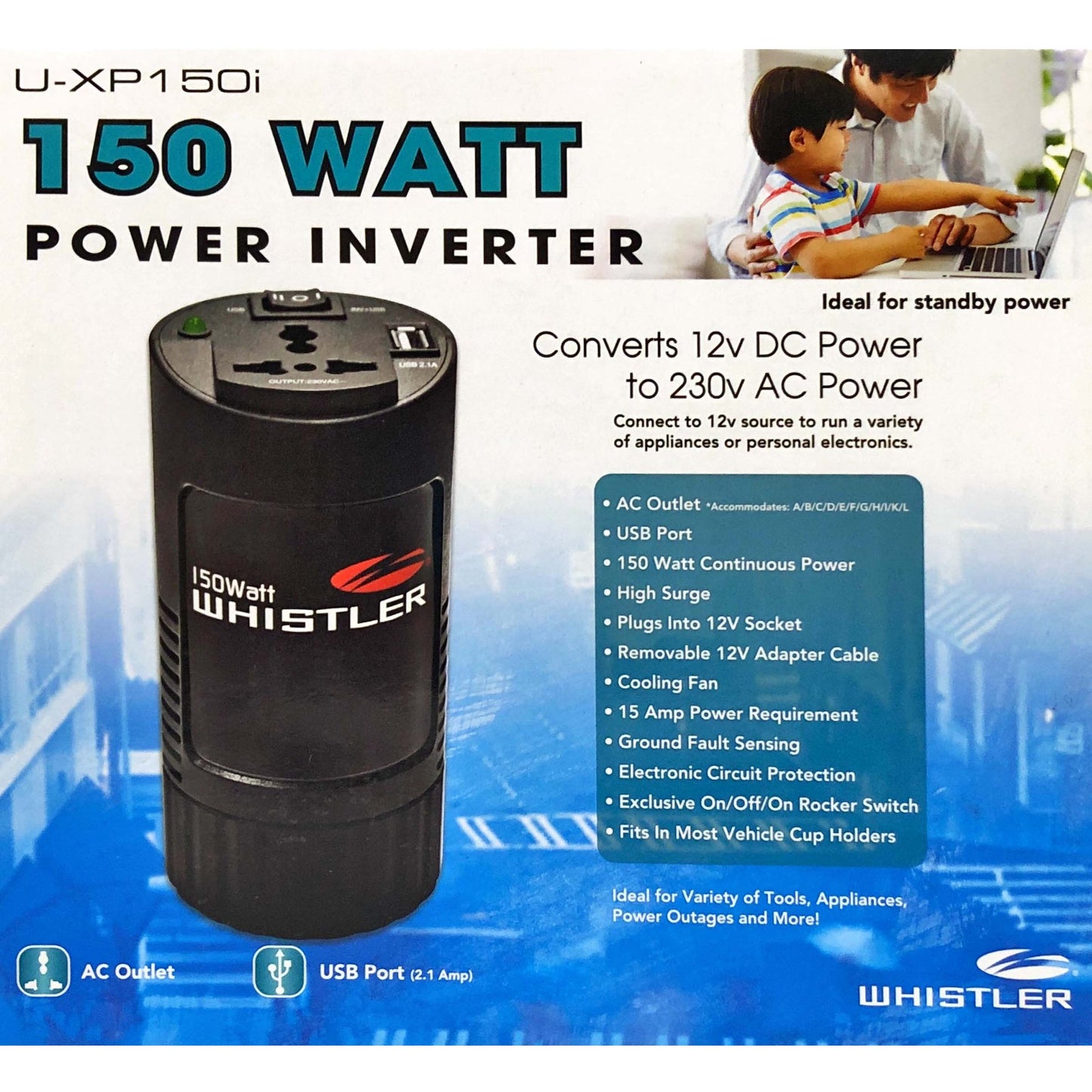 Smart 150W Compact Car Power Inverter | 12V to 230–240V AC (Cup Holder Size)