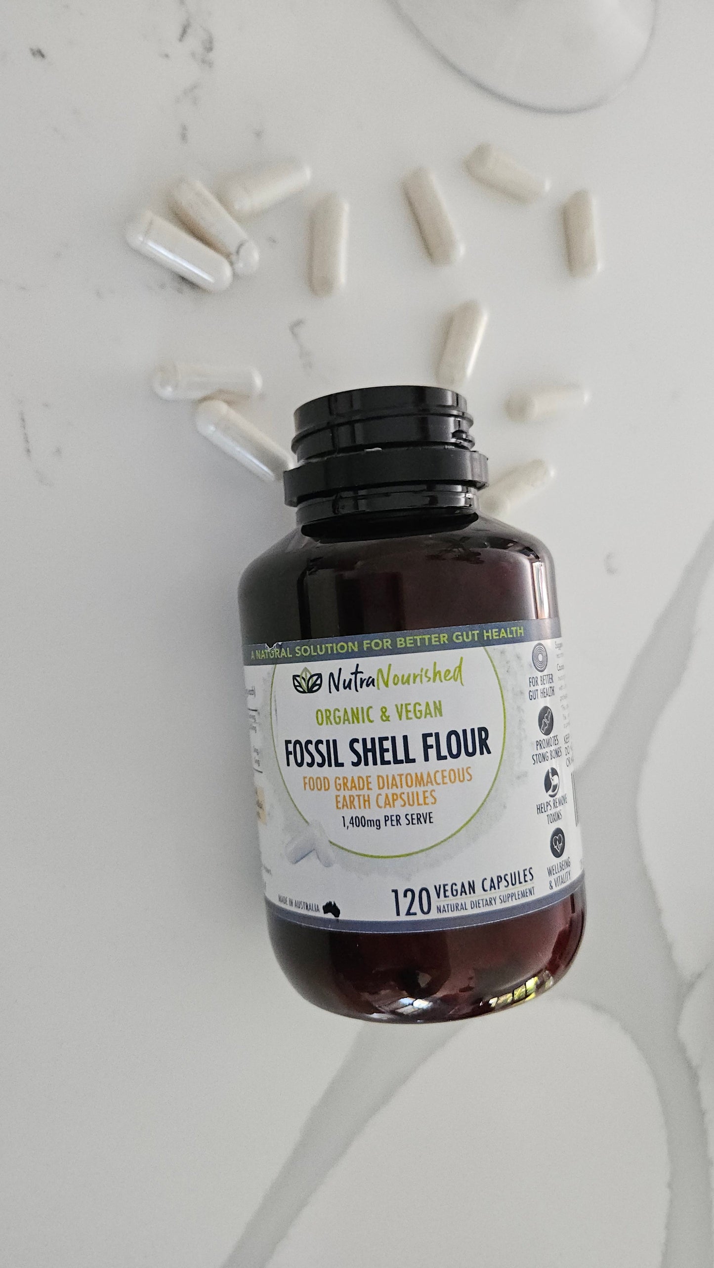 Fossil Shell Flour Capsules 120 | Food-Grade Diatomaceous Earth (Vegan)