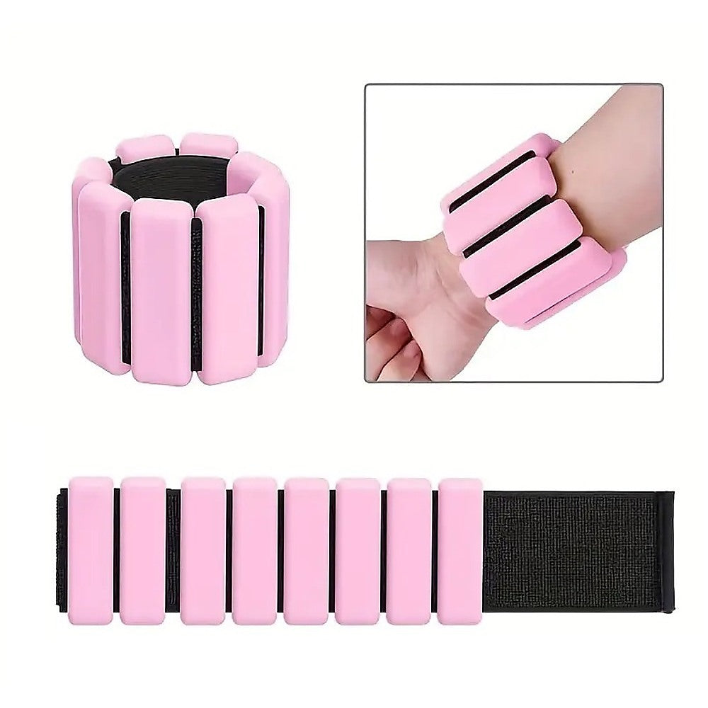 Pink 2-Piece Ankle and Wrist Weights 1kg Adjustable Workout Bangles