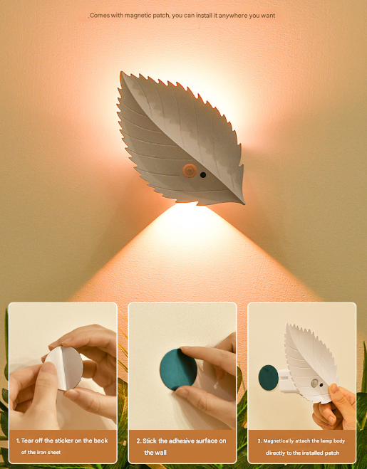 White RGB Colour-Changing Leaf LED Night Light | Wireless Motion Sensor & Remote Control (10-Colour Ambience)