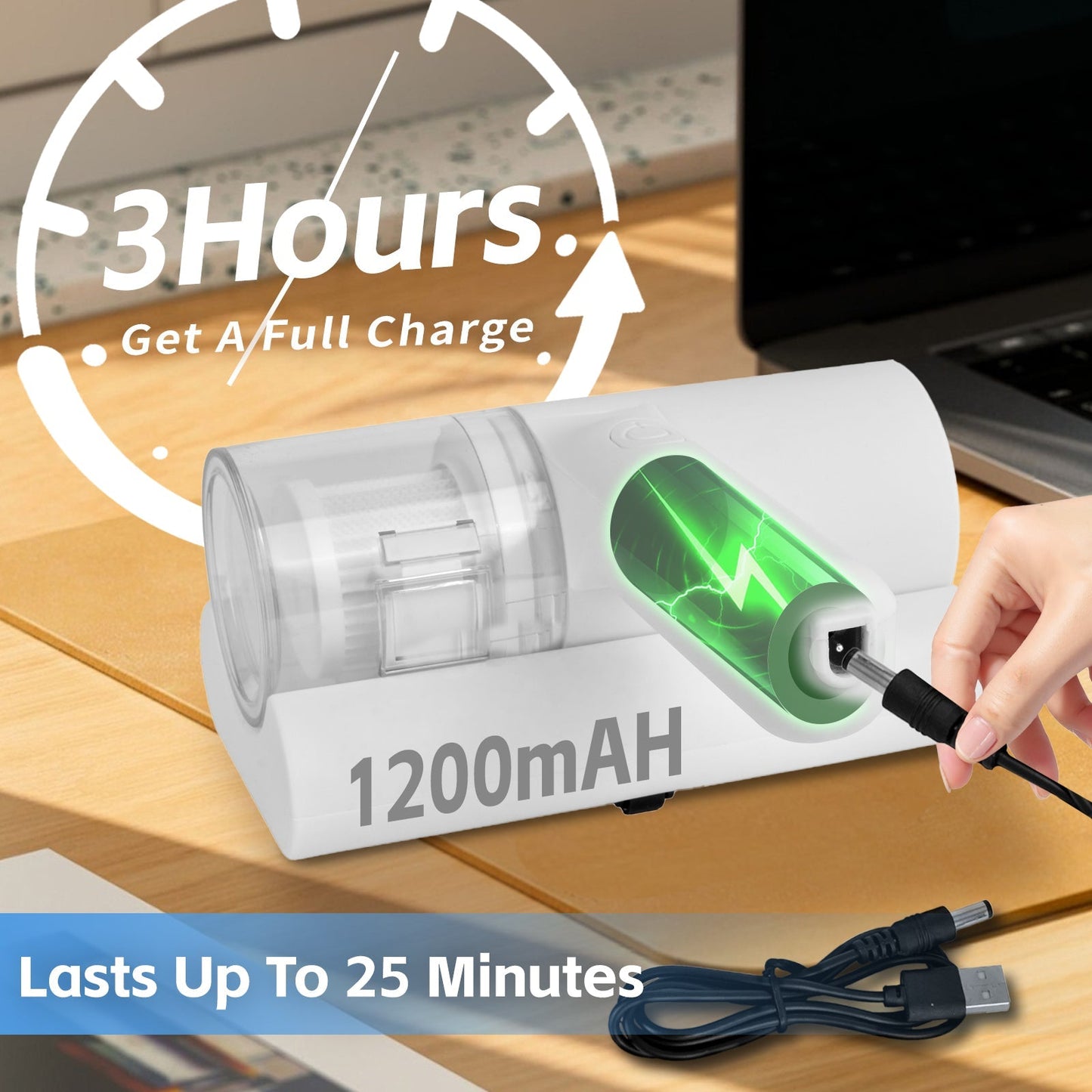 UV-C Cordless Dust Mite Vacuum | Handheld Sanitising Cleaner (White)