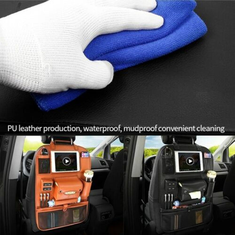 Smart Car Backrest Storage Bag | Multifunctional Leather Seat Organiser with USB Port
