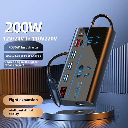 Car Inverter Charger | 12V/24V to 110V/220V Power Adapter with LCD Display