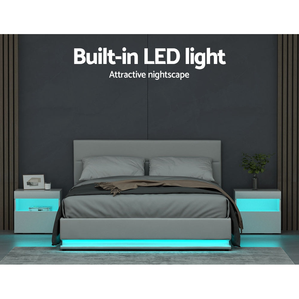 Artiss Smart LED Gas Lift Bed Frame Queen Size – White LUMI