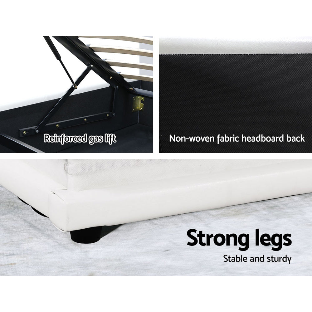 Artiss Smart LED Gas Lift Bed Frame Queen Size – White LUMI