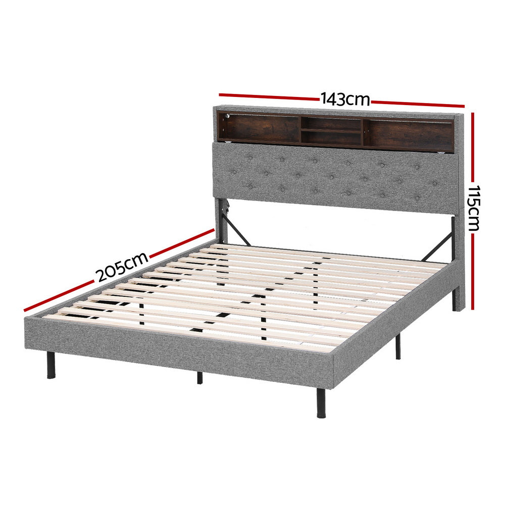 Artiss Smart LED Bed Frame Double Size with Storage Shelf – Grey