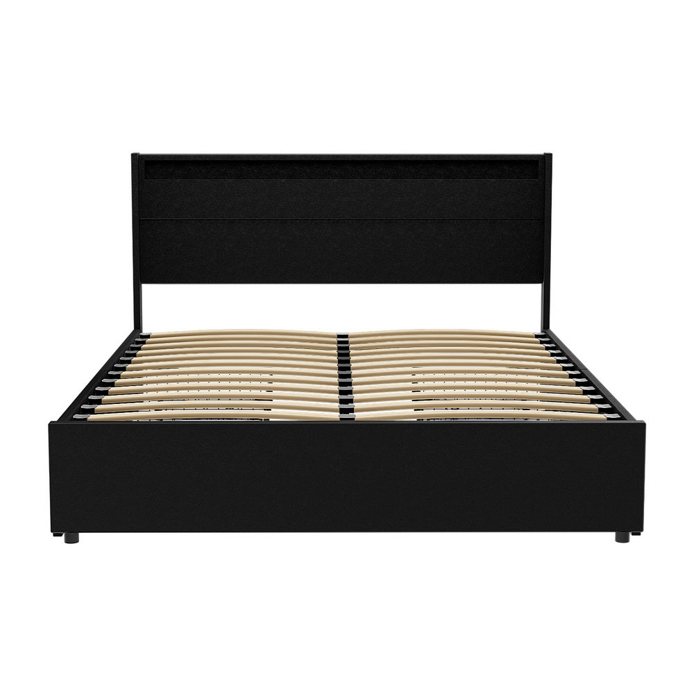 Artiss Smart LED Bed Frame Queen Size with 4 Storage Drawers – Black DUNN