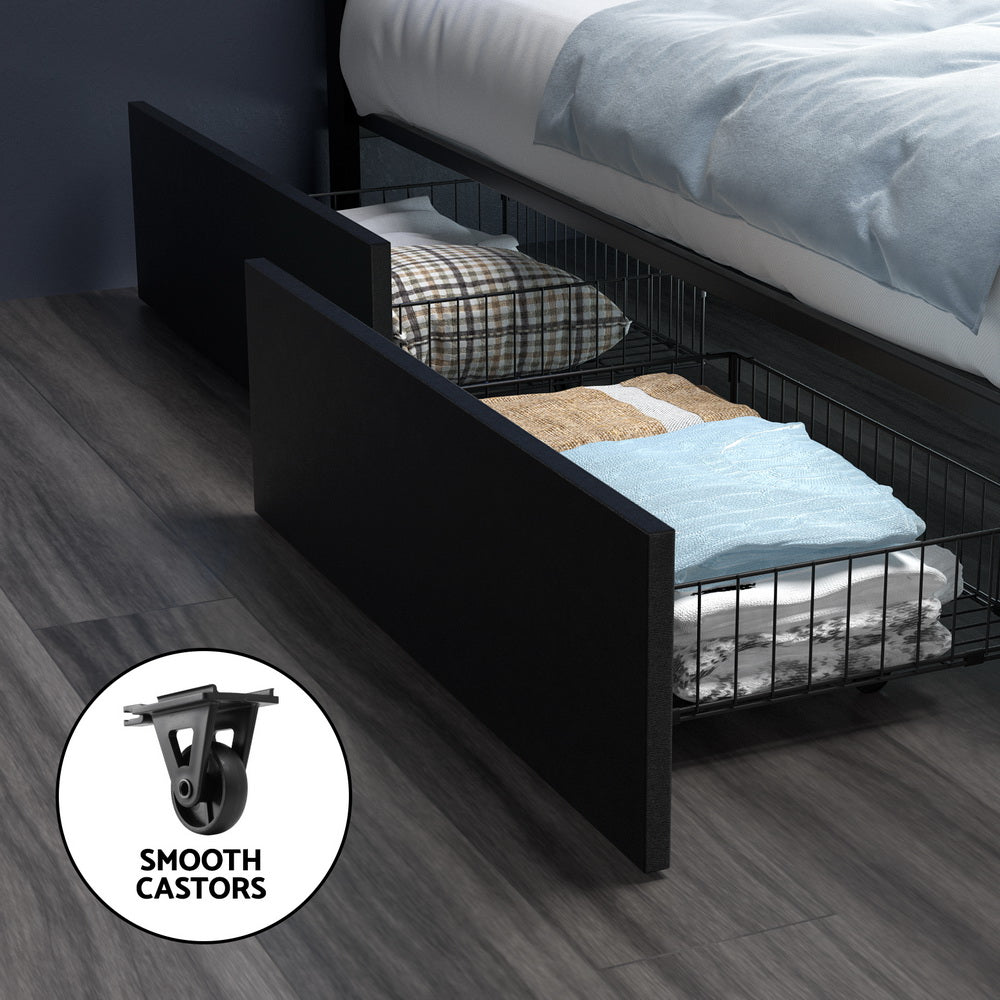 Artiss Smart LED Bed Frame Queen Size with 4 Storage Drawers – Black DUNN