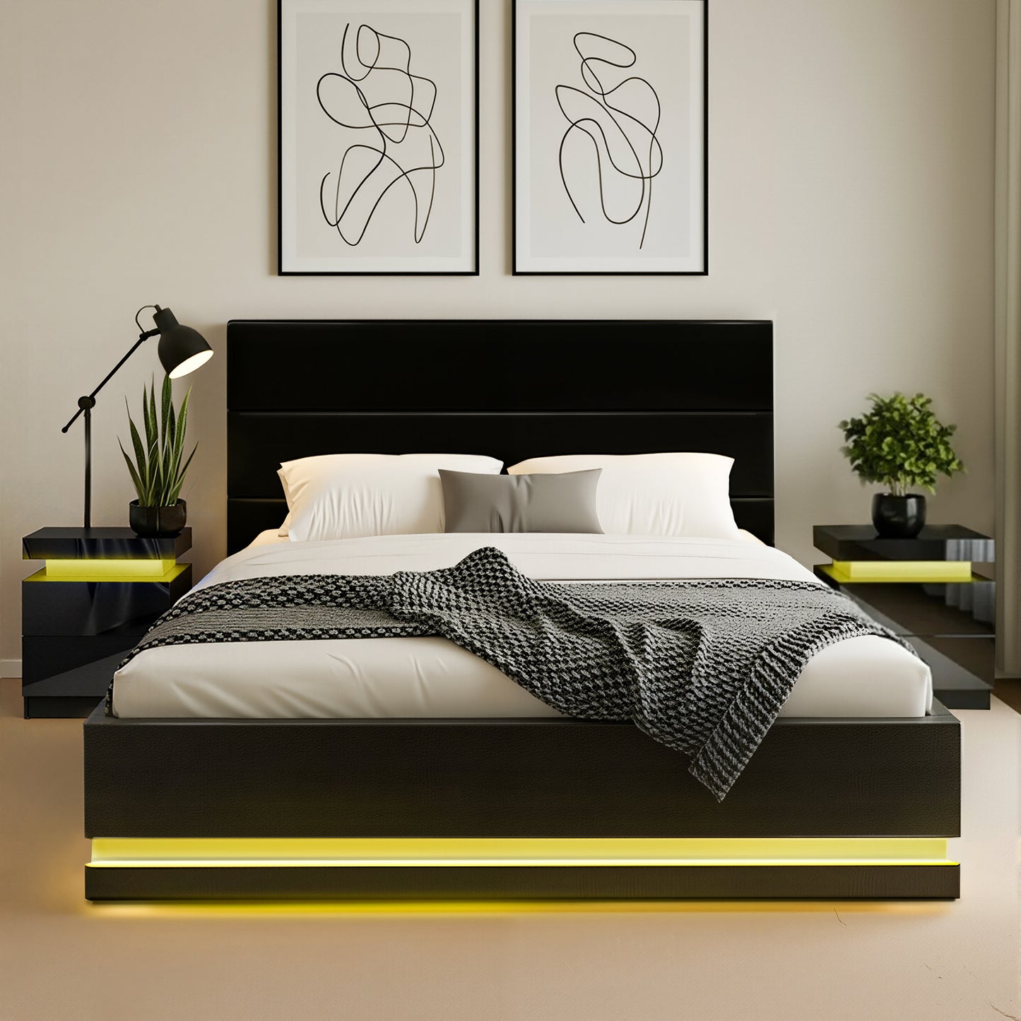 Artiss RGB LED Queen Bed Frame with 2 Bedside Tables – 16-Colour Mood Lighting