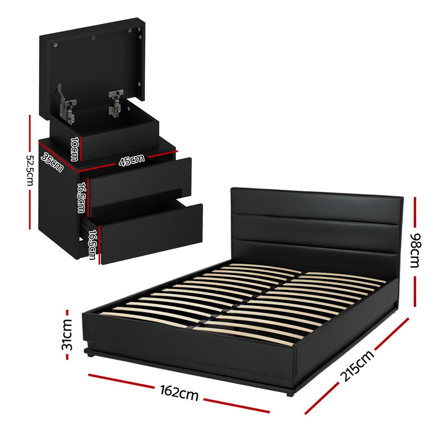 Artiss RGB LED Queen Bed Frame with 2 Bedside Tables – 16-Colour Mood Lighting