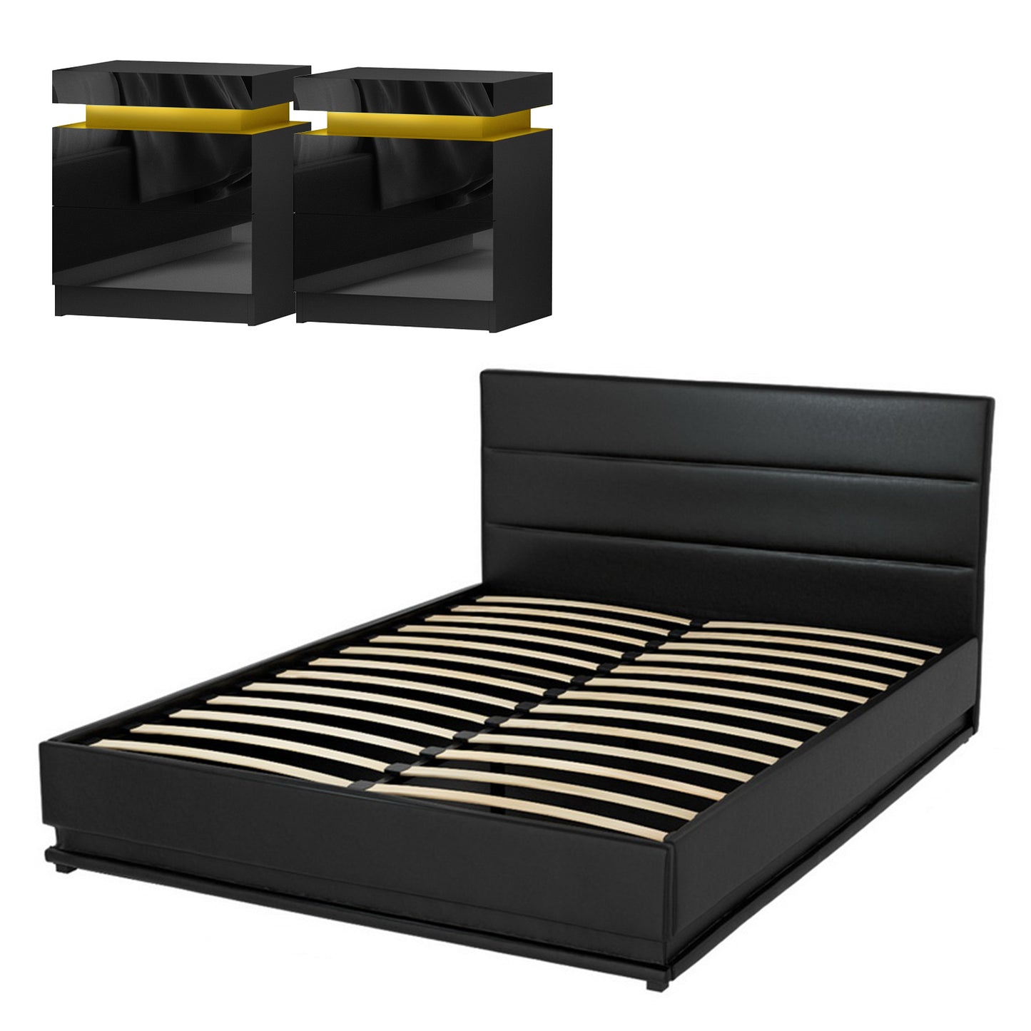 Artiss RGB LED Queen Bed Frame with 2 Bedside Tables – 16-Colour Mood Lighting