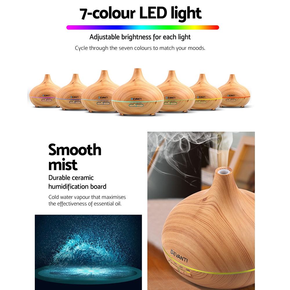 Smart Aroma Diffuser & Humidifier 300ml | Devanti (Wood Grain)