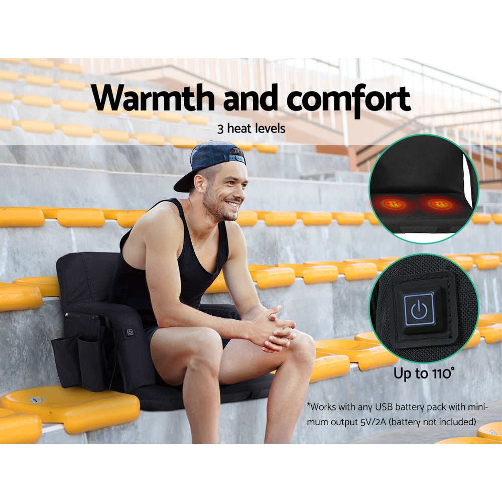 Smart Heated Floor Recliner | Artiss Lounge Sofa Bed with Armrest (Black)