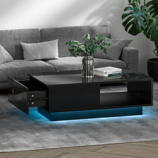 Smart LED Coffee Table | Artiss High Gloss Living Room Table (Black)
