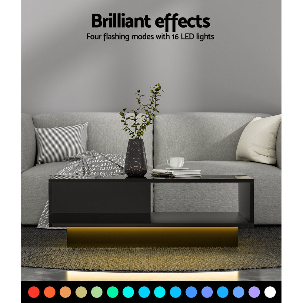 Smart LED Coffee Table | Artiss High Gloss Living Room Table (Black)