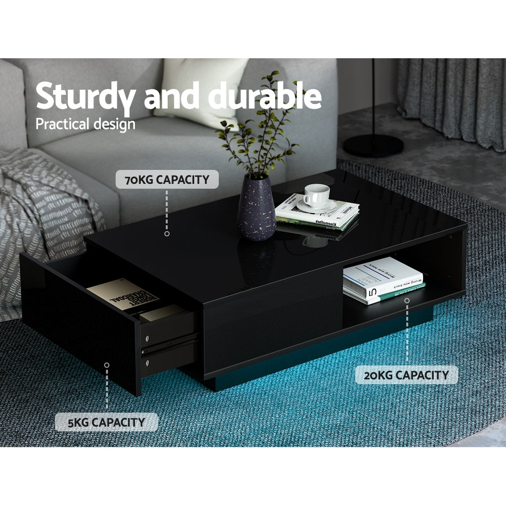 Smart LED Coffee Table | Artiss High Gloss Living Room Table (Black)