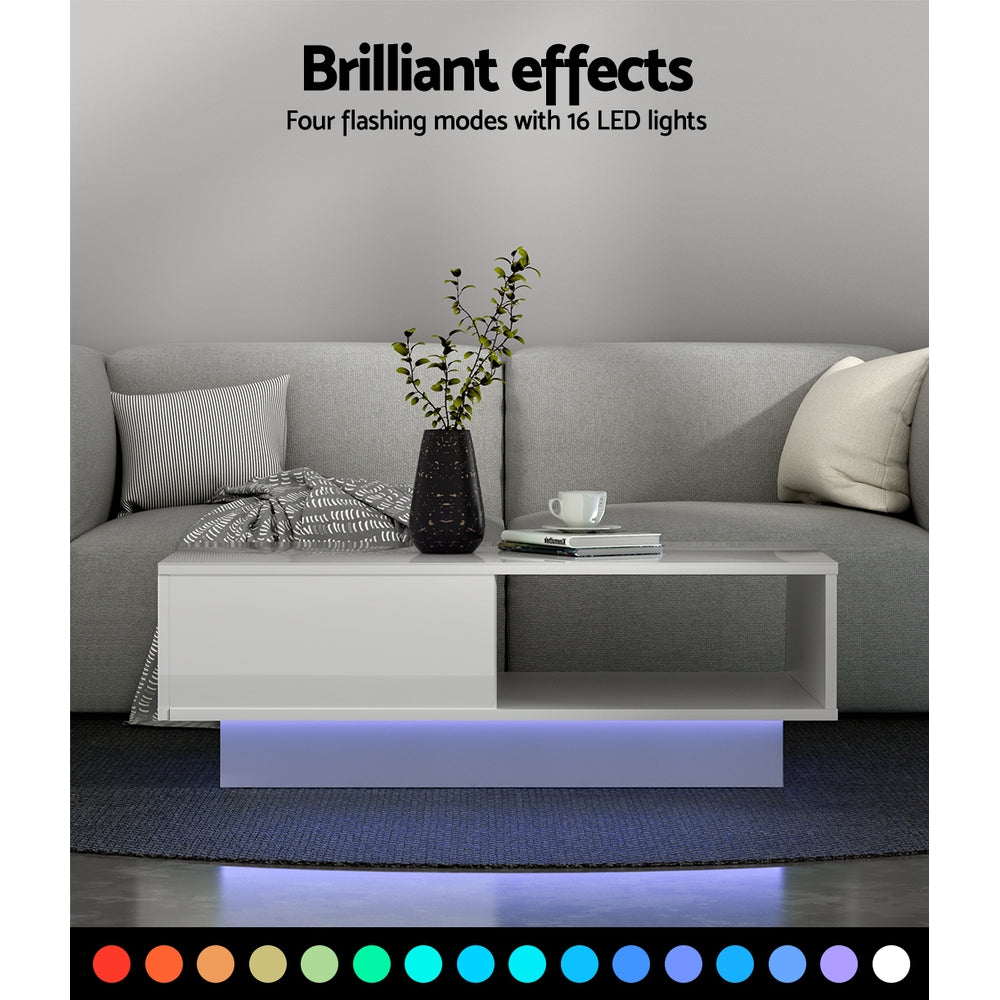 Smart LED Coffee Table | Artiss High Gloss Living Room Table (White)