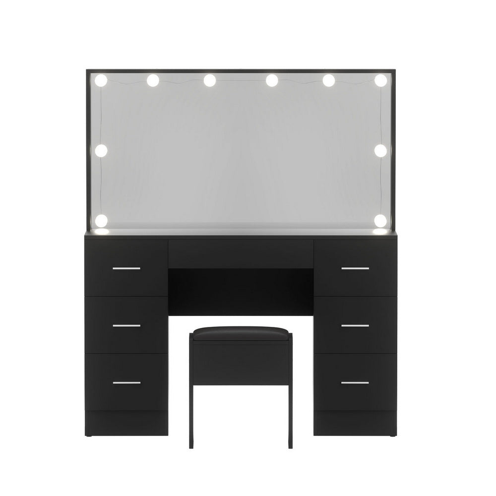 Smart LED Vanity Dressing Table Set | Artiss 10-Bulb Makeup Desk with Stool (Black)