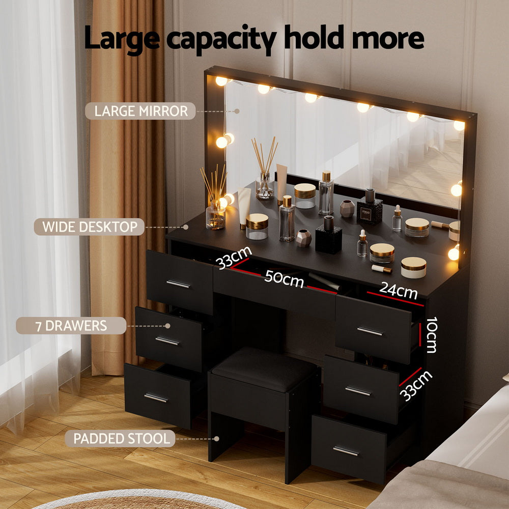 Smart LED Vanity Dressing Table Set | Artiss 10-Bulb Makeup Desk with Stool (Black)