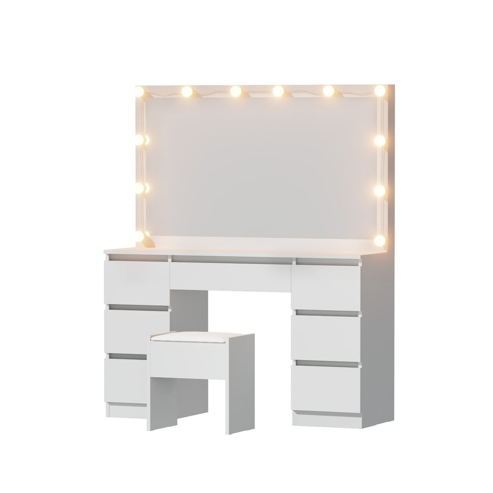 Smart LED Vanity Dressing Table Set | Artiss 12-Bulb Makeup Desk with Stool (White)