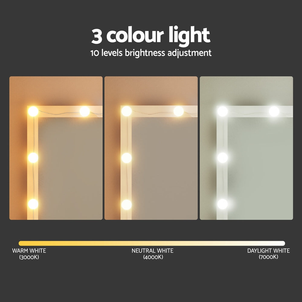 Smart LED Vanity Dressing Table Set | Artiss 12-Bulb Makeup Desk with Stool (White)