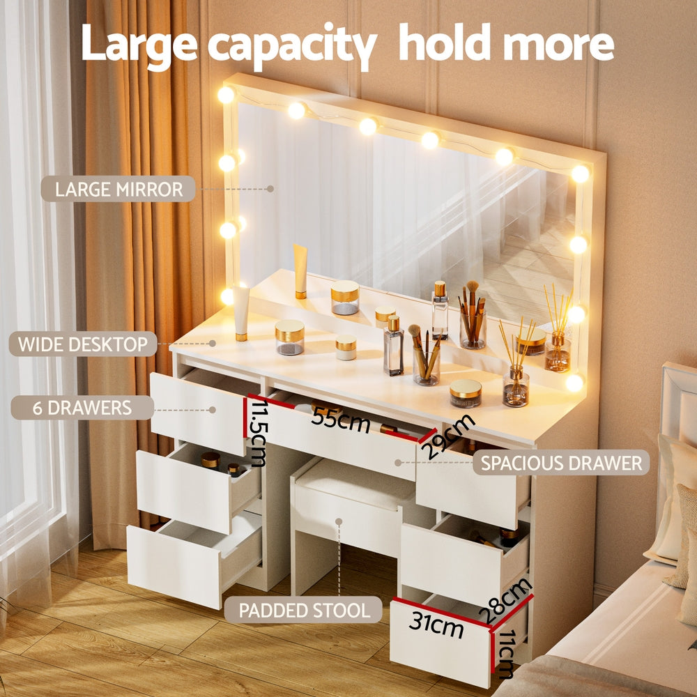 Smart LED Vanity Dressing Table Set | Artiss 12-Bulb Makeup Desk with Stool (White)