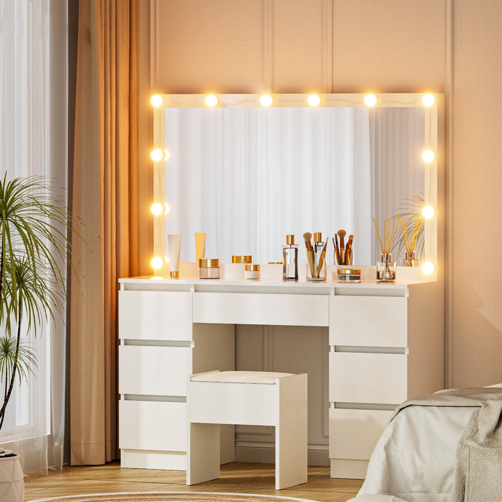 Smart LED Vanity Dressing Table Set | Artiss 12-Bulb Makeup Desk with Stool (White)