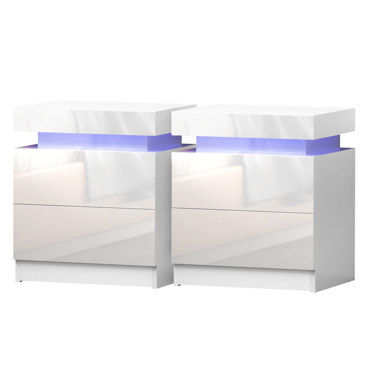 Smart LED Bedside Tables (2-Pack) | 2-Drawer Lift-Up Storage (White)