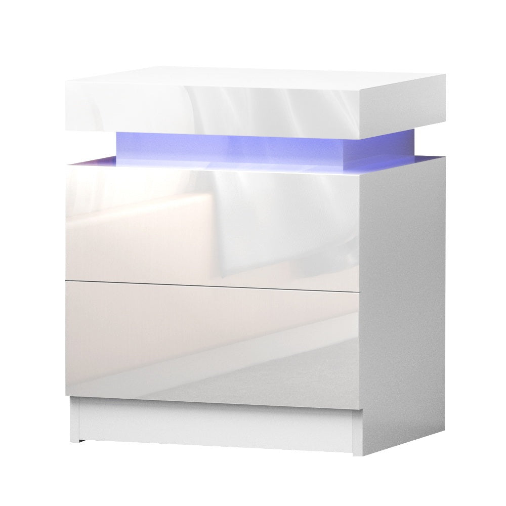 Smart LED Bedside Tables (2-Pack) | 2-Drawer Lift-Up Storage (White)