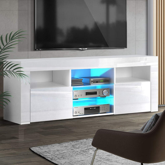 Smart LED TV Entertainment Unit | Artiss Bobi 160cm High-Gloss Cabinet (White)