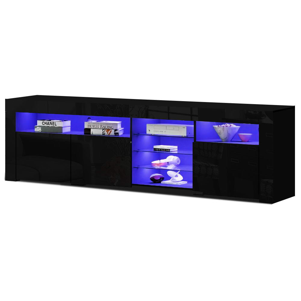Smart LED TV Entertainment Unit | Artiss Bobi 180cm High-Gloss Cabinet (Black)