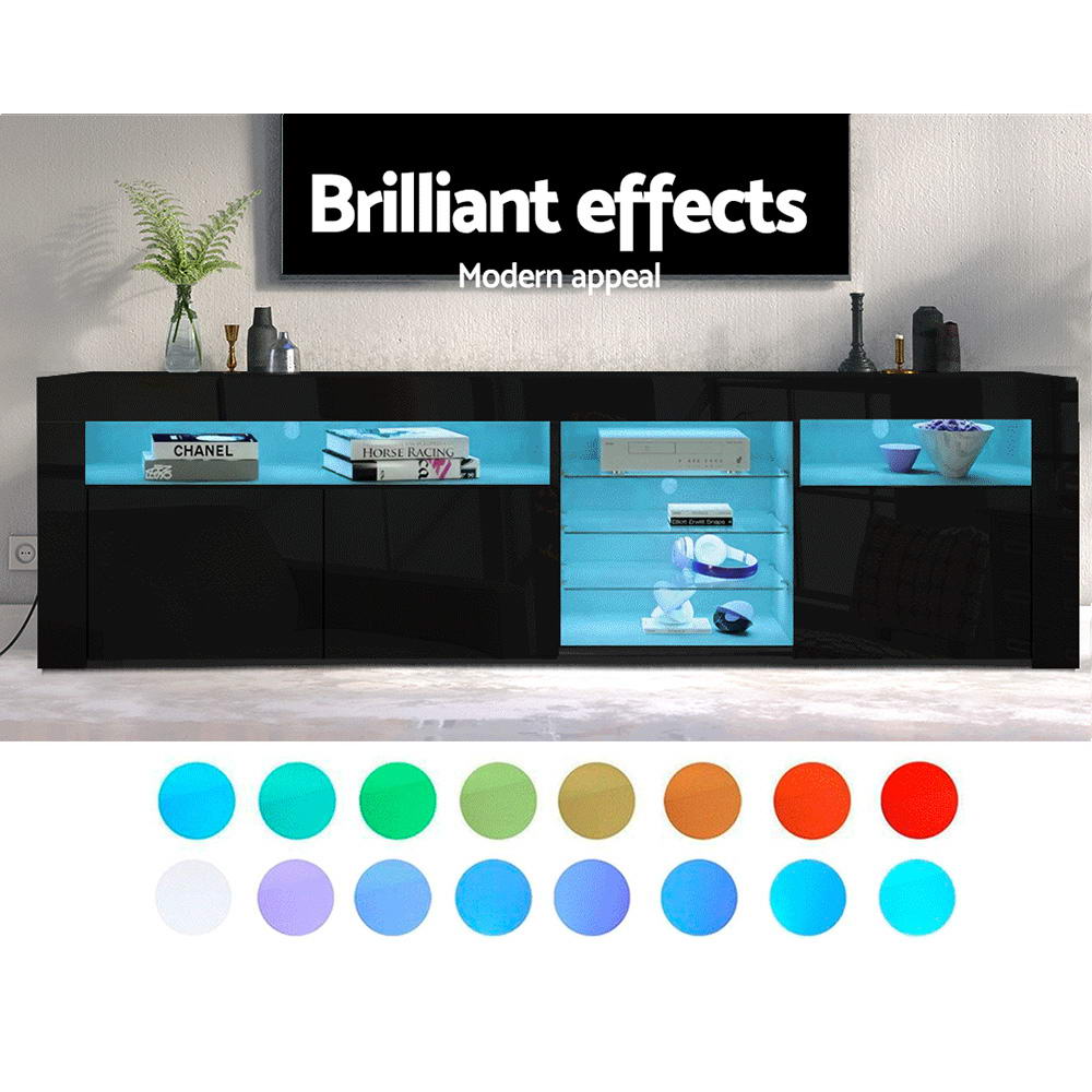 Smart LED TV Entertainment Unit | Artiss Bobi 180cm High-Gloss Cabinet (Black)