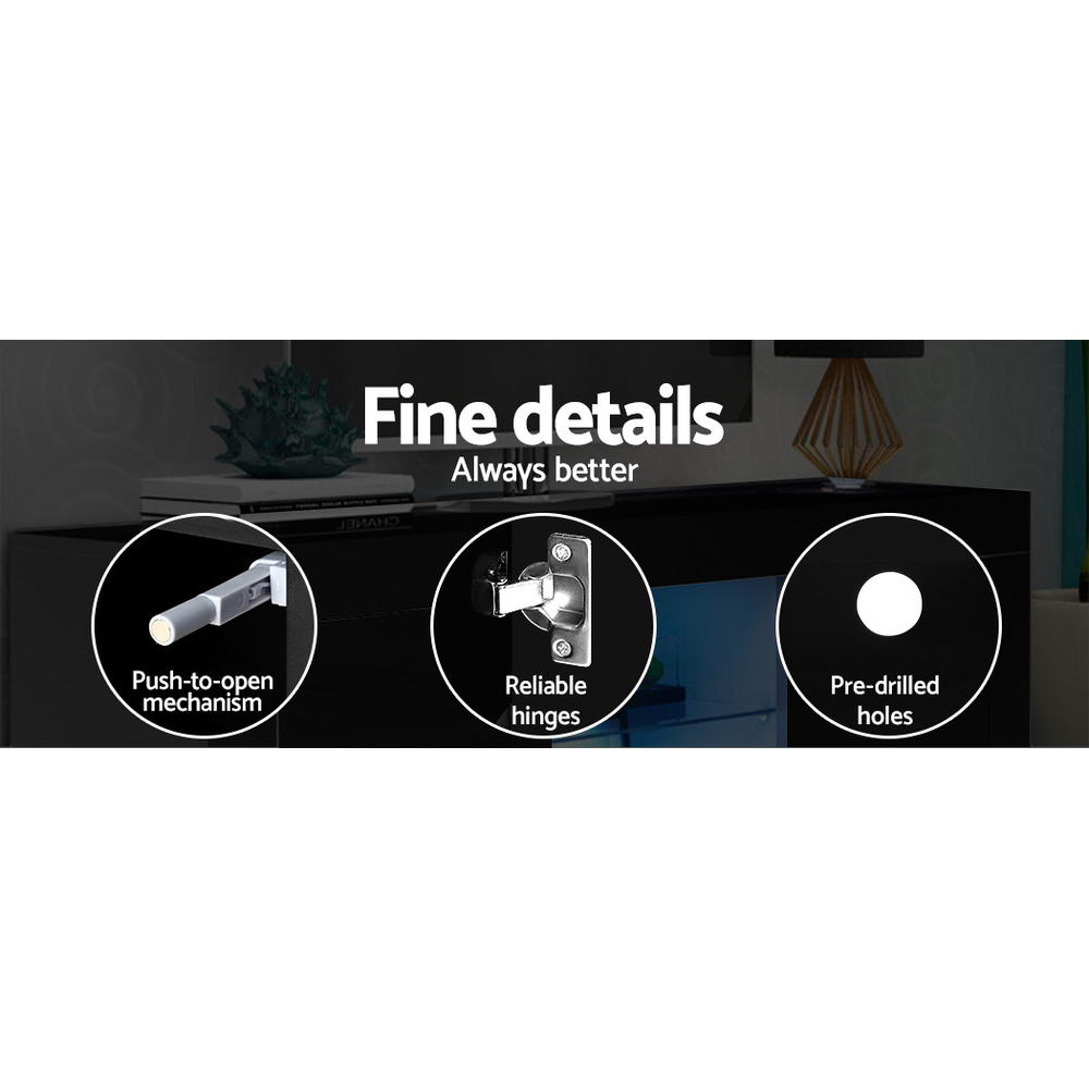 Smart LED TV Entertainment Unit | Artiss Bobi 180cm High-Gloss Cabinet (Black)