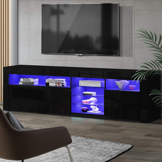 Smart LED TV Entertainment Unit | Artiss Bobi 180cm High-Gloss Cabinet (Black)