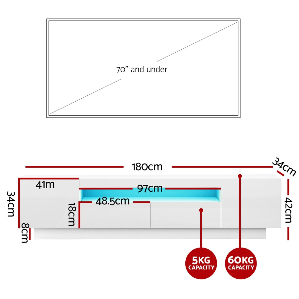 Smart LED TV Entertainment Unit | Artiss 180cm High-Gloss Storage Cabinet (White)