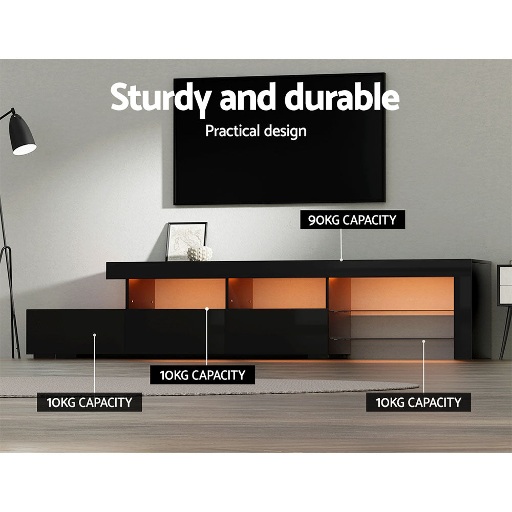 Smart LED TV Entertainment Unit | Artiss Caya 215cm High-Gloss Cabinet (Black)