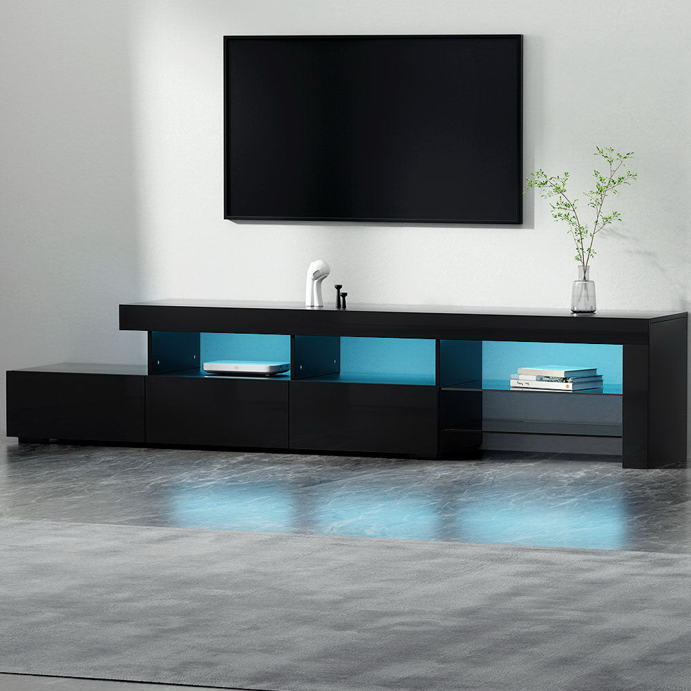 Smart LED TV Entertainment Unit | Artiss Caya 215cm High-Gloss Cabinet (Black)