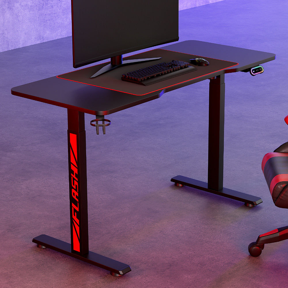 Smart Motorised Gaming Desk | LED RGB Standing Workstation (Black)