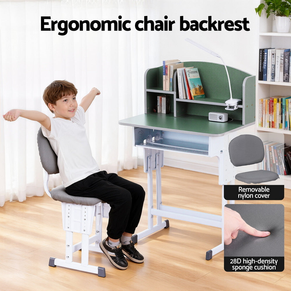Green Keezi Kids Study Desk and Chair Set with Adjustable Ergonomic Table and LED Lamp