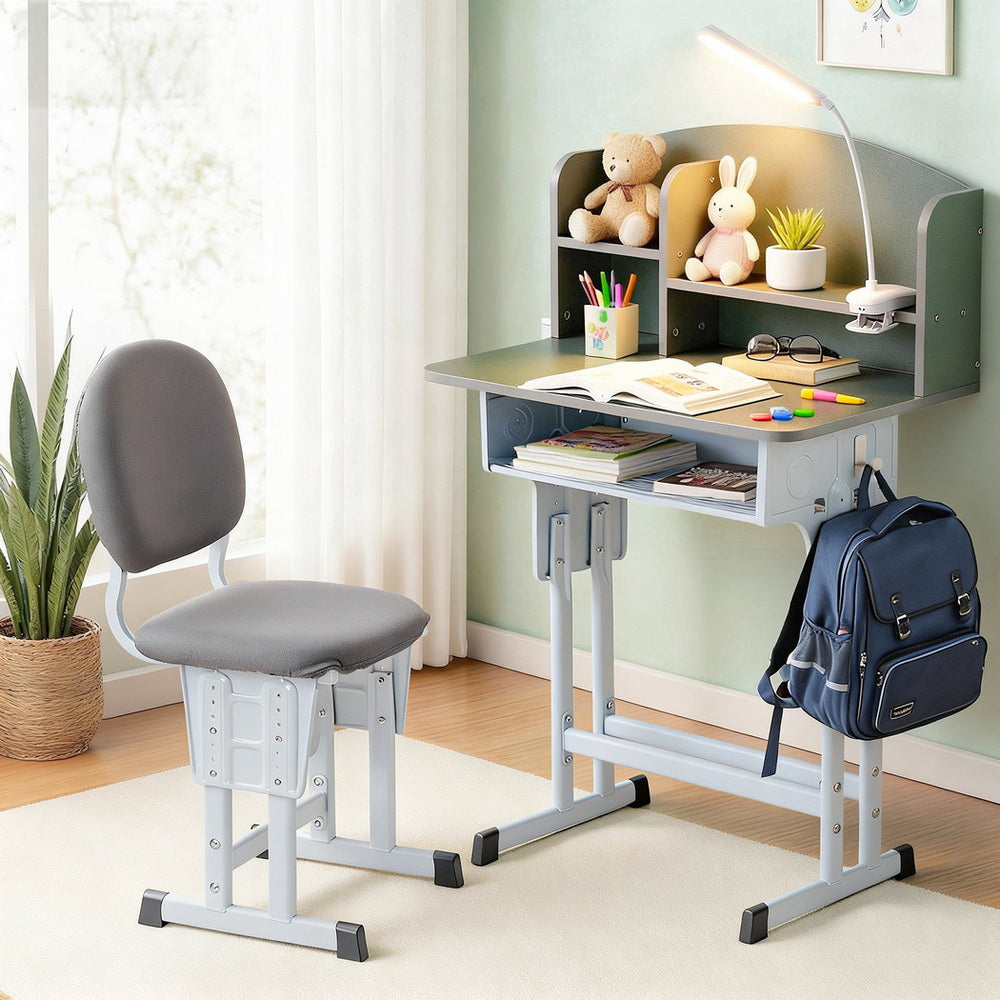 Green Keezi Kids Study Desk and Chair Set with Adjustable Ergonomic Table and LED Lamp