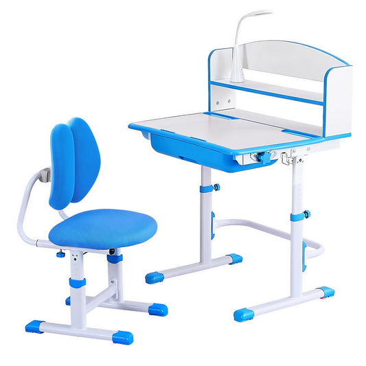 Blue Keezi Kids Study Desk and Chair Set with Adjustable Ergonomic Table and LED Lamp