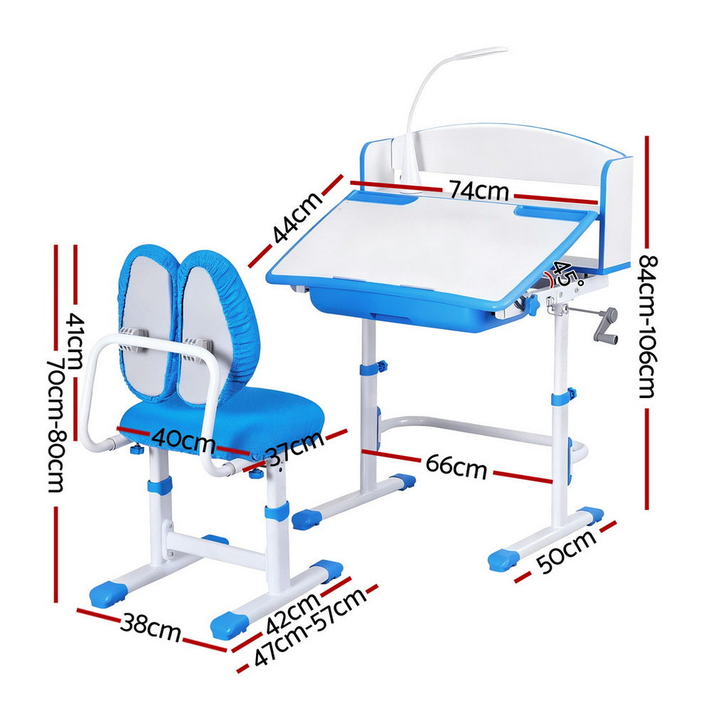 Blue Keezi Kids Study Desk and Chair Set with Adjustable Ergonomic Table and LED Lamp
