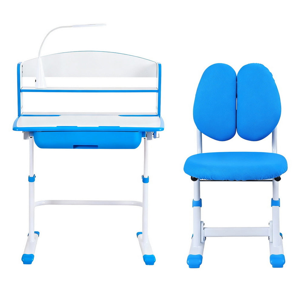 Blue Keezi Kids Study Desk and Chair Set with Adjustable Ergonomic Table and LED Lamp